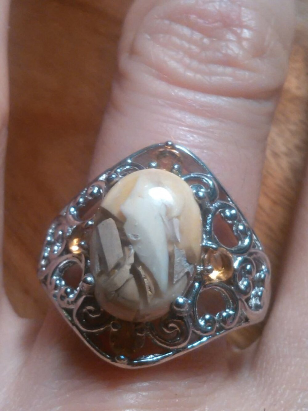 Jasper Gemstone Platinum Bond Ring (Size 10)